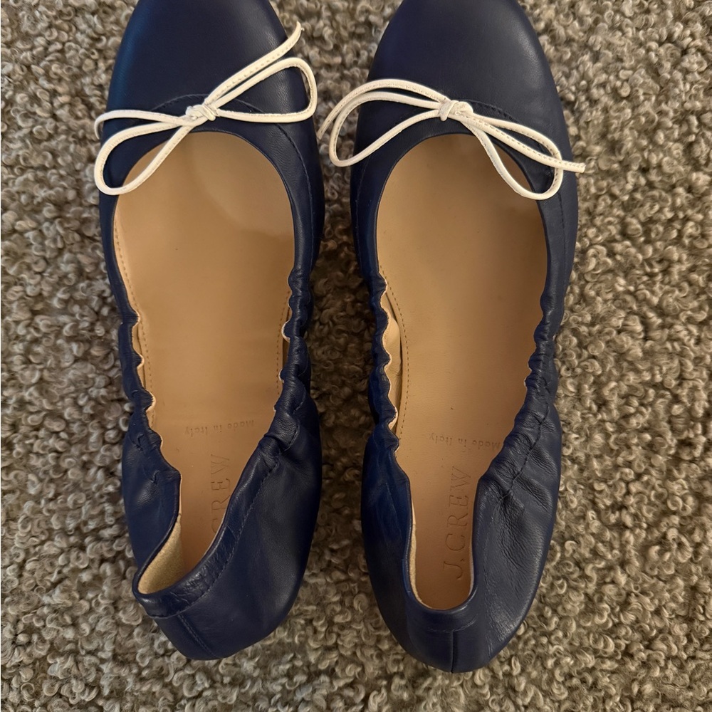 J. Crew Women's Dark Blue Flats with White Bow